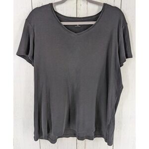 Croft Barrow‎ Size XL Black V Neck Cotton Short Sleeve Womens Casual Top